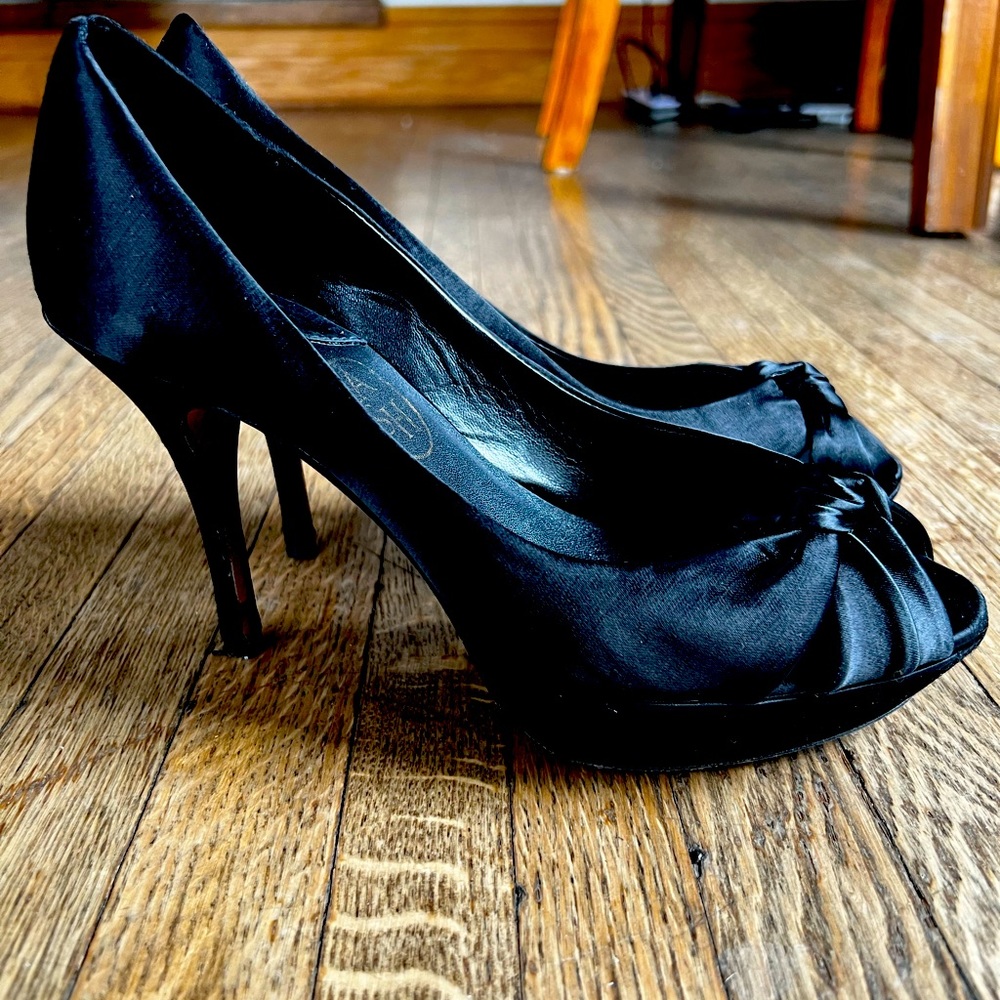 Ash, Black Satin Open-Toe Stilettos
